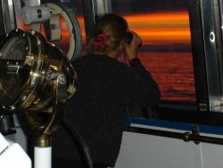 Lookout on watch at sunset on NOAA Ship MILLER FREEMAN. Image