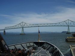 Looking down the Columbia River from Astoria while tied up. Image