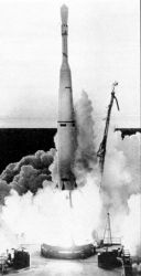 Launch of TIROS I by a Thor-Able rocket Photo