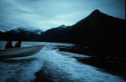 Boston whaler hopping the wake of a survey launch Image