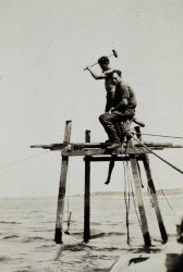 Erecting a portable tide gauge platform at Kettle Cove Image