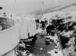 A Coast Guard cutter on weather station in the North Atlantic. Image