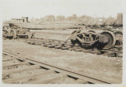 Wheels are all that is left of a railroad freight car Image