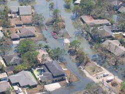 Views of inundated areas in New Orleans following breaking of the levees surrounding the city as the result of Hurricane Katrina. Image