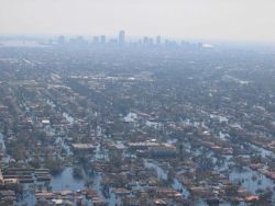 Views of inundated areas in New Orleans following breaking of the levees surrounding the city as the result of Hurricane Katrina. Image