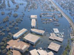 Views of inundated areas in New Orleans following breaking of the levees surrounding the city as the result of Hurricane Katrina. Image