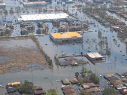 Views of inundated areas in New Orleans following breaking of the levees surrounding the city as the result of Hurricane Katrina. Image