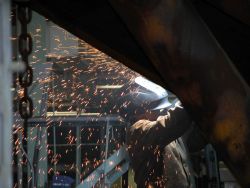 Welding 10-Meter Buoy hull. Image