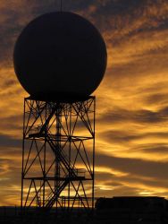 KRIW Riverton, Wyoming, weather radar at sunset. Photo