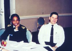 Commanders Evelyn Fields and Larry Simoneaux at a NOAA Corps gathering. Image