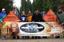 Greetings from Idaho! NOAA's National Weather Service in Boise sent outreach team members to the mountains for Adopt-A-Highway litter pickup along Sta Image