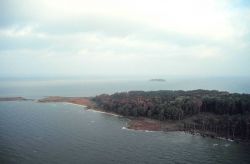 An aerial view of Coaches Island, Middle Poplar Island is seen in the distance. Image