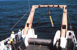 Deploying a current meter from the stern of the ALBATROSS IV for warm core study Image