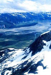 Aerial view of the Taku River on the way to Taku Glacier Lodge Photo