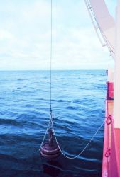 Deploying the trainwheel anchor for a mooring in the Ross Sea. Image