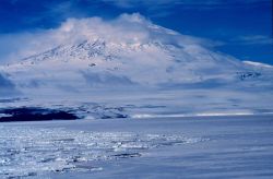 Mount Erebus on Ross Island from the deck of the NATHANIEL B Image