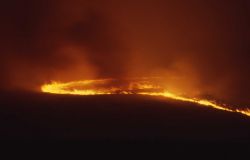 Wind driven sage (ground) fire on Blacktail Plateau at night Image
