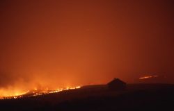 Fire approaching upper Blacktail barn at night - Ground fire Image