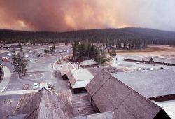 View of approaching fire from Old Faithful Inn crow's nest - Smoke Image