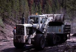 Work crew clearing mudslide in Gibbon Canyon - Erosion/Geology Image