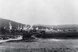 Soldier station at Upper Geyser Basin, Geyser Hill in background, Old Faithful Image