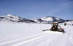 Snow grooming maching on the road at Swan Lake Flats Image