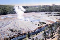 Postcard of Excelsior Geyser & Grand Prismatic Pool Image