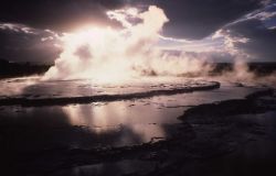 Great Fountain Geyser at sunset - Midway & Lower Geyser Basin Photo