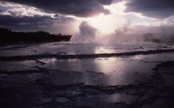 Great Fountain Geyser at sunset - Midway & Lower Geyser Basin Photo