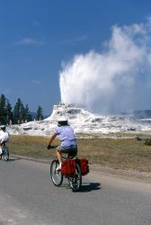 Cycling past Castle Geyser Image